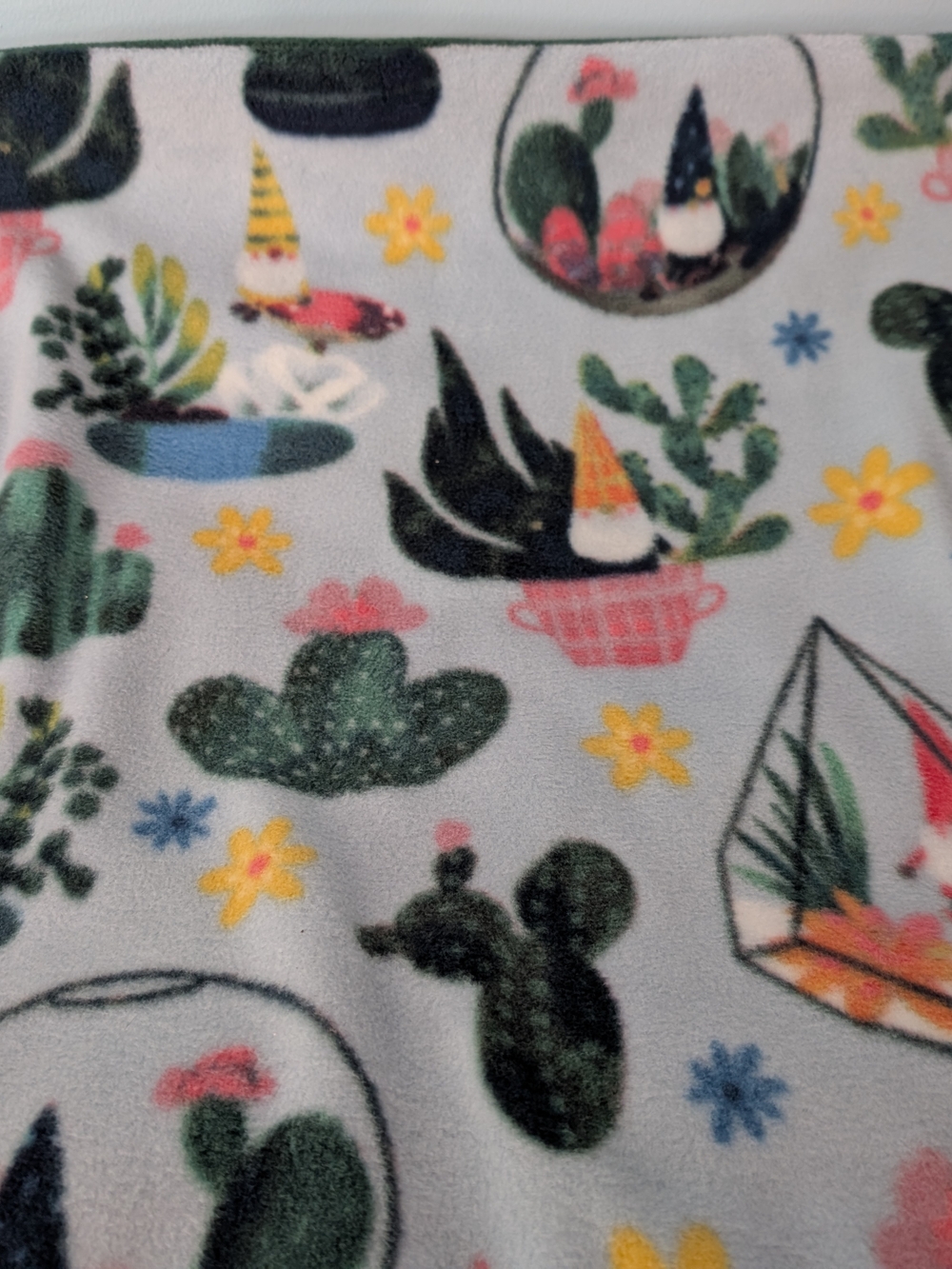Hand Crafted Gnome & Succulent Double Sided Fleece Blanket
